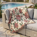Floral Woven Blanket — Vintage Rose Throw for Living Room & Bedroom