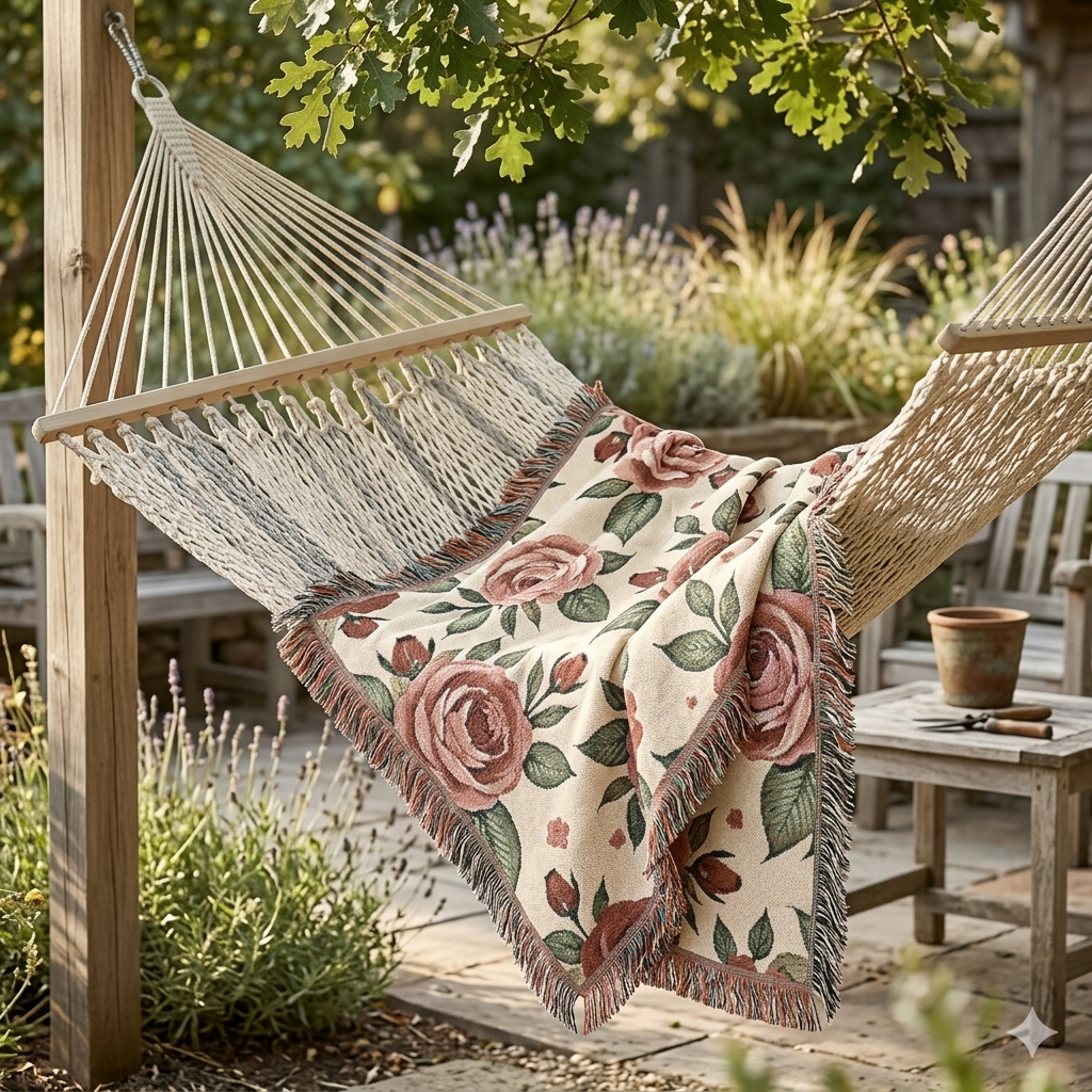 Floral Woven Blanket — Vintage Rose Throw for Living Room & Bedroom