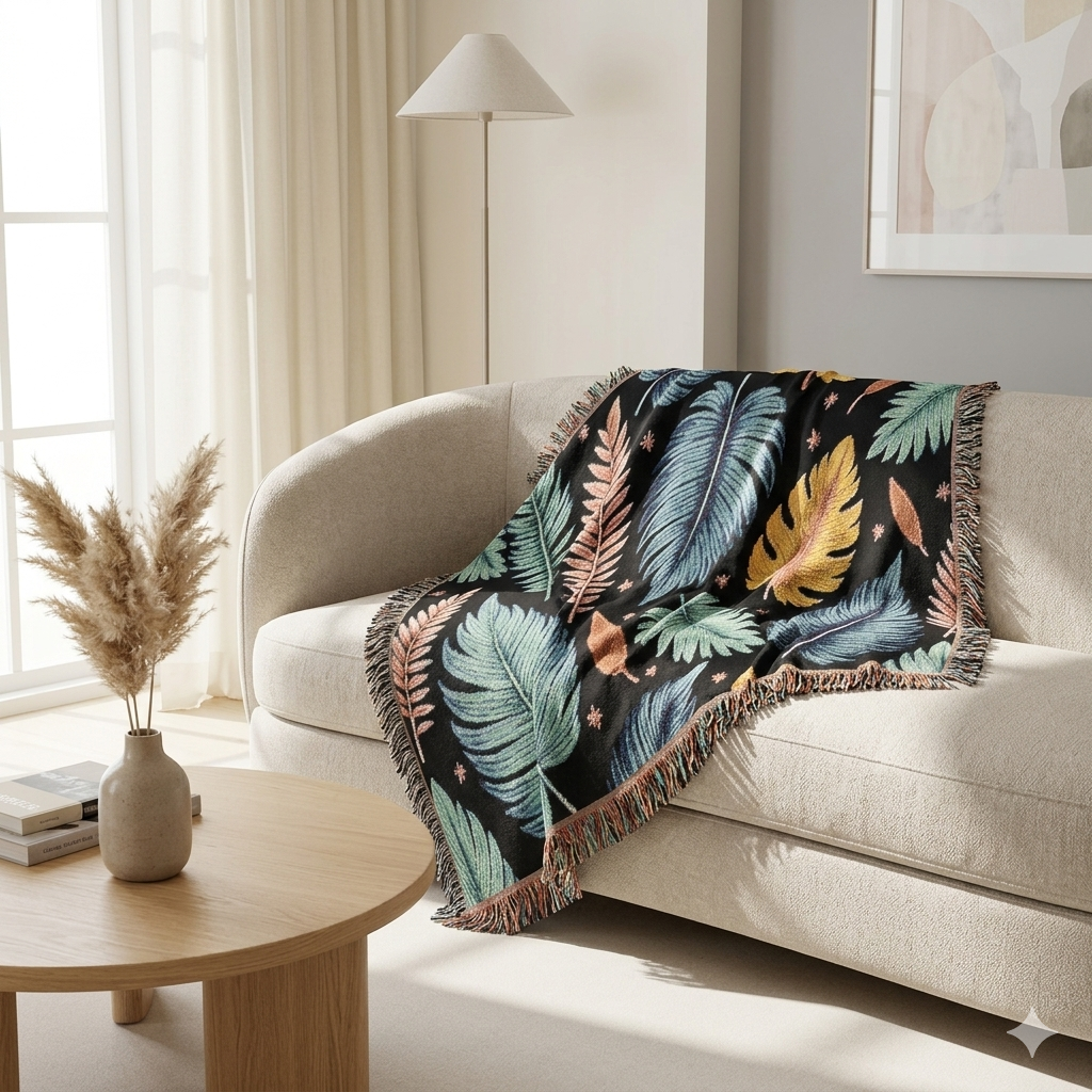 Feathered Leaves Woven Blanket