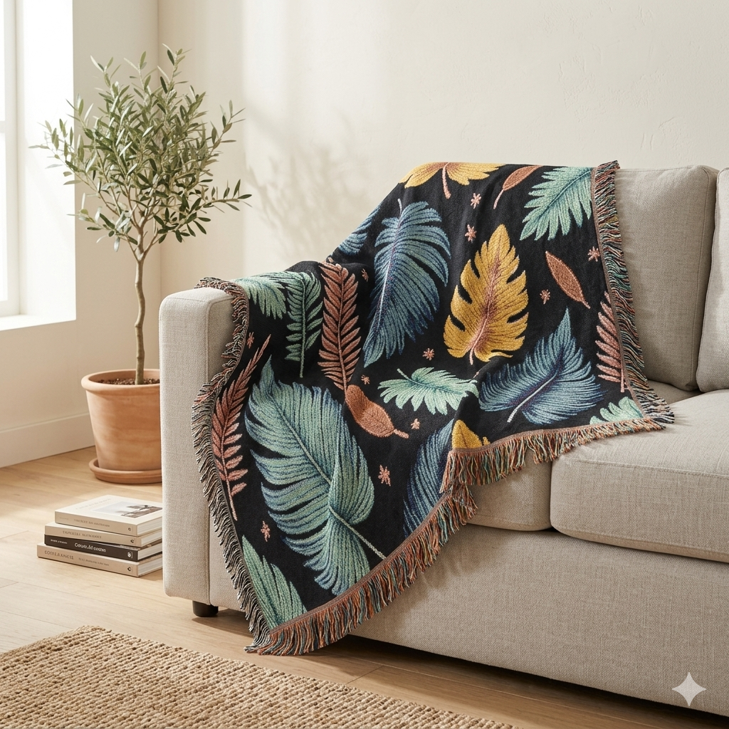 Feathered Leaves Woven Blanket