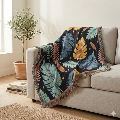 Feathered Leaves Woven Blanket