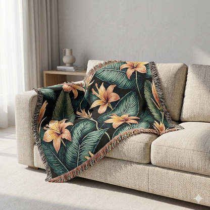 Tropical Lily Woven Blanket — Floral Throw for Living Room & Patio