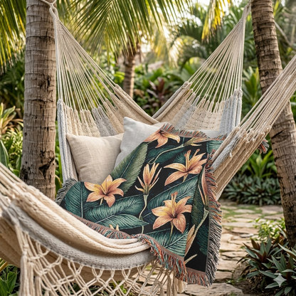 Tropical Lily Woven Blanket — Floral Throw for Living Room & Patio