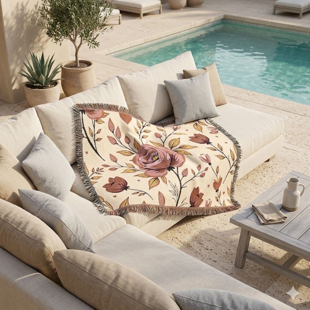 Floral Woven Blanket — Vintage Rose Throw