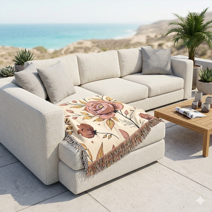 Floral Woven Blanket — Vintage Rose Throw