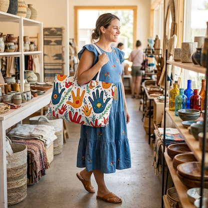 Colorful Handprint Weekender Bag - Boho Palm Print Travel Tote