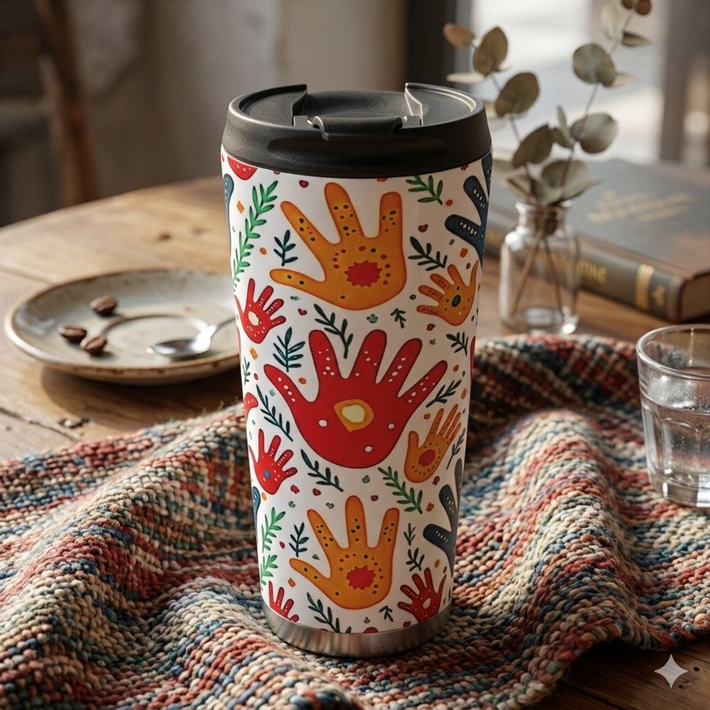 Travel Mug — Colorful Handprint Pattern Stainless Steel Tumbler