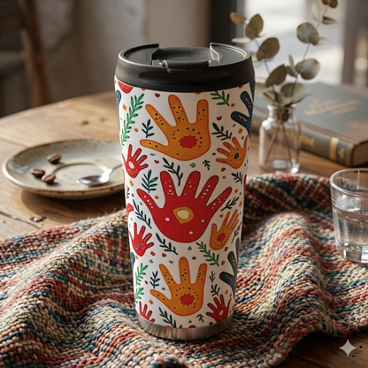 Travel Mug — Colorful Handprint Pattern Stainless Steel Tumbler