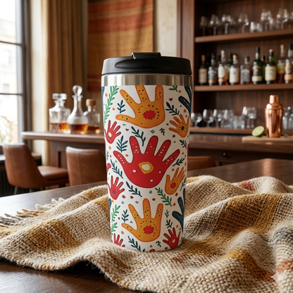 Travel Mug — Colorful Handprint Pattern Stainless Steel Tumbler