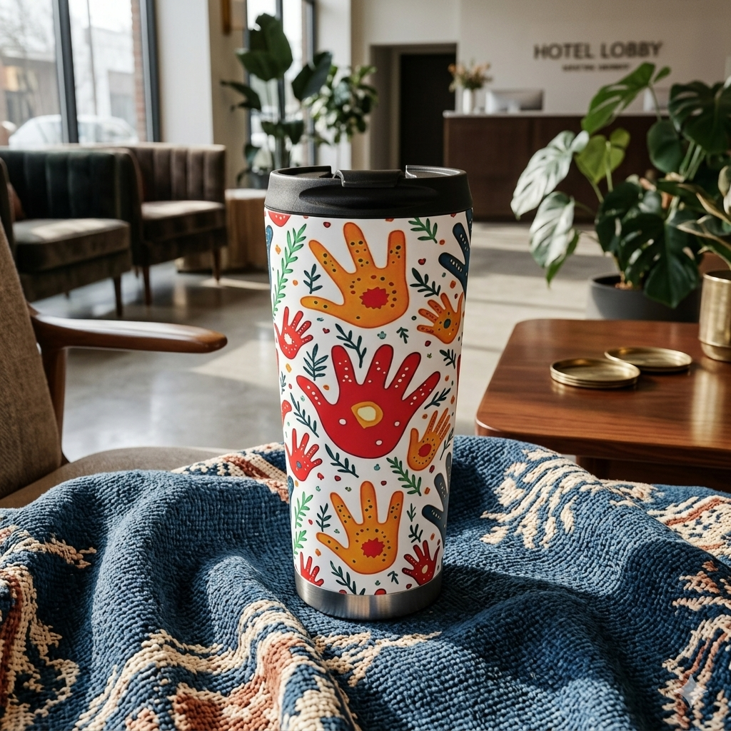 Travel Mug — Colorful Handprint Pattern Stainless Steel Tumbler
