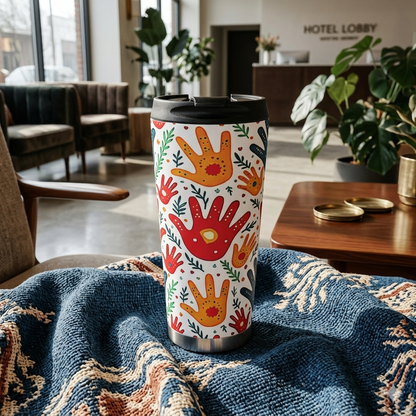 Travel Mug — Colorful Handprint Pattern Stainless Steel Tumbler