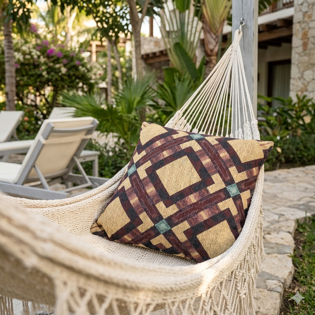 Woven Pillow — Geometric Boho Throw Pillow with Warm Earth Tones