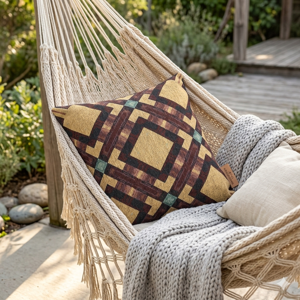 Woven Pillow — Geometric Boho Throw Pillow with Warm Earth Tones