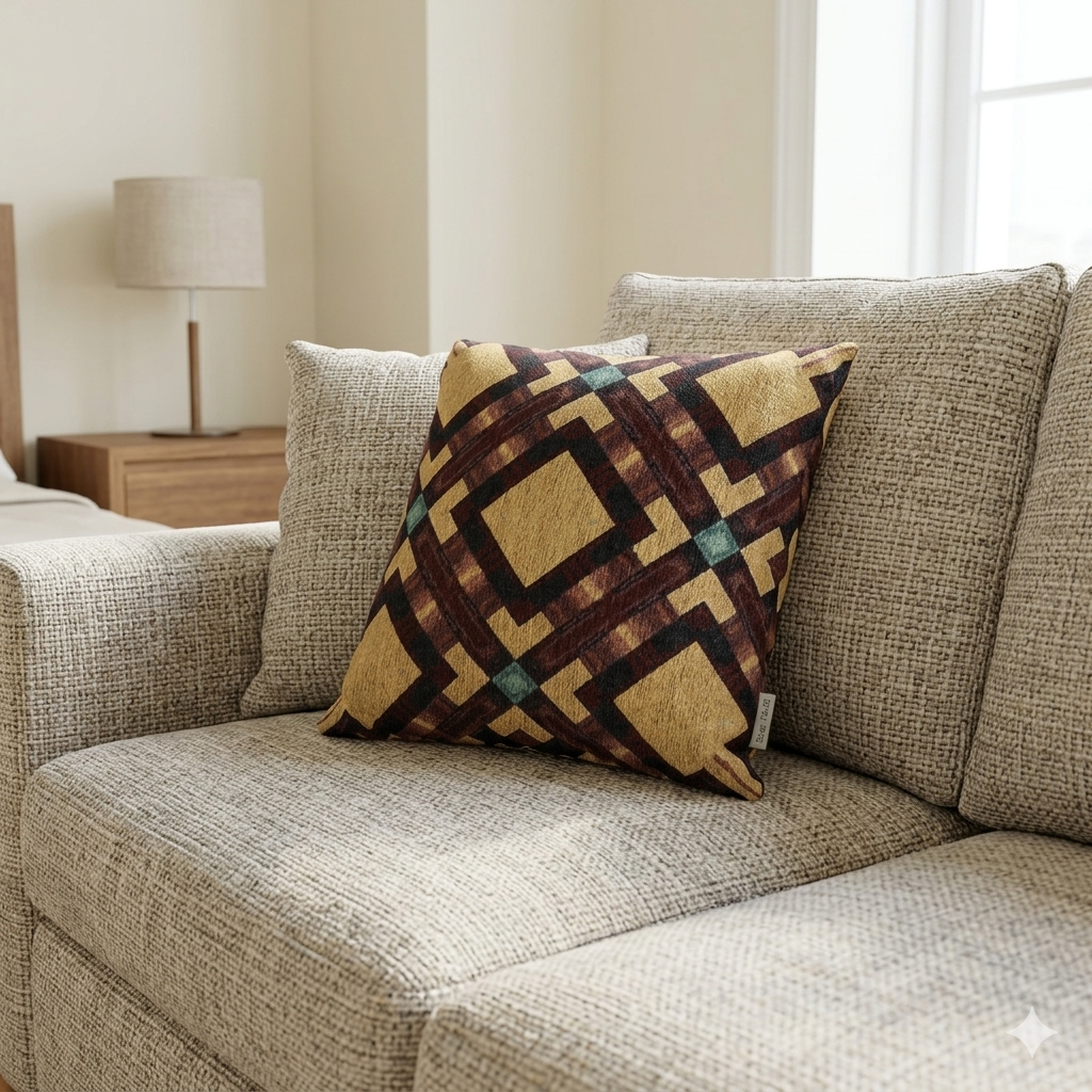 Woven Pillow — Geometric Boho Throw Pillow with Warm Earth Tones