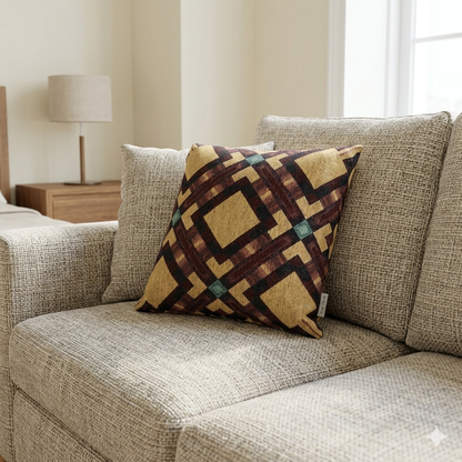 Woven Pillow — Geometric Boho Throw Pillow with Warm Earth Tones