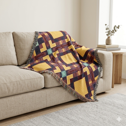 Southwest Diamond Woven Blanket — Geometric Boho Throw for Living Room & Camping