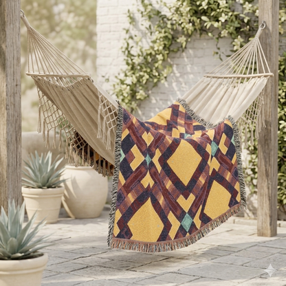 Southwest Diamond Woven Blanket — Geometric Boho Throw for Living Room & Camping