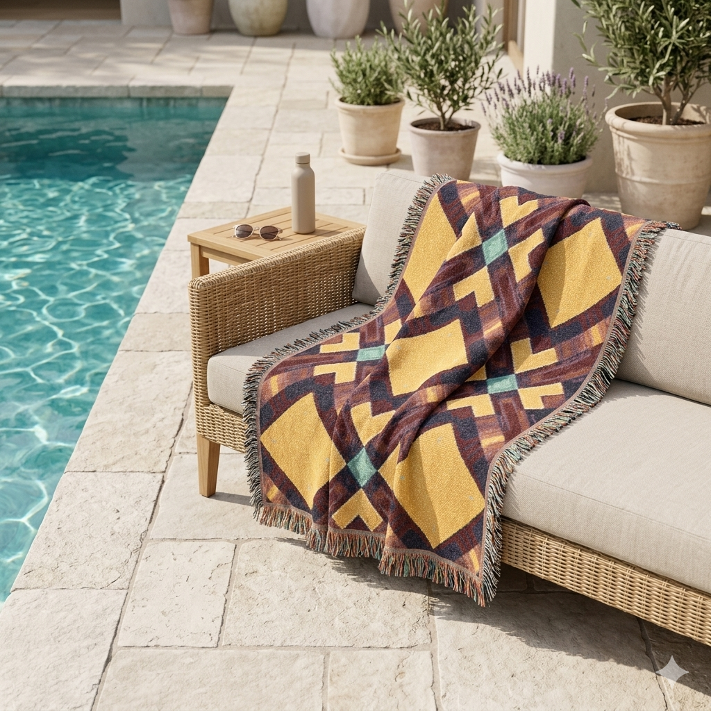 Southwest Diamond Woven Blanket — Geometric Boho Throw for Living Room & Camping