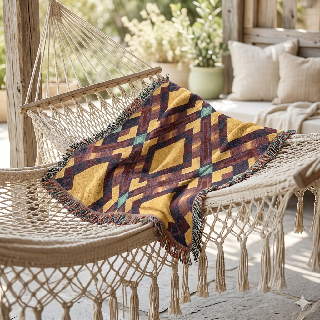 Southwest Diamond Woven Blanket — Geometric Boho Throw for Living Room & Camping