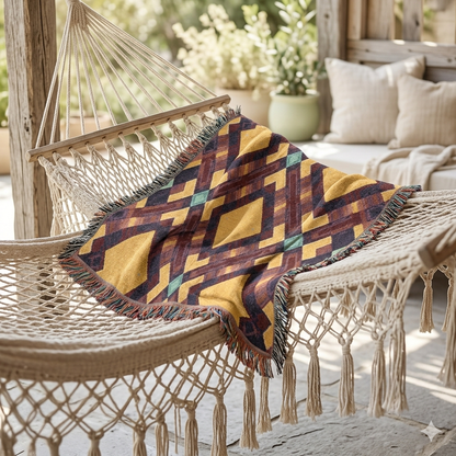 Southwest Diamond Woven Blanket — Geometric Boho Throw for Living Room & Camping