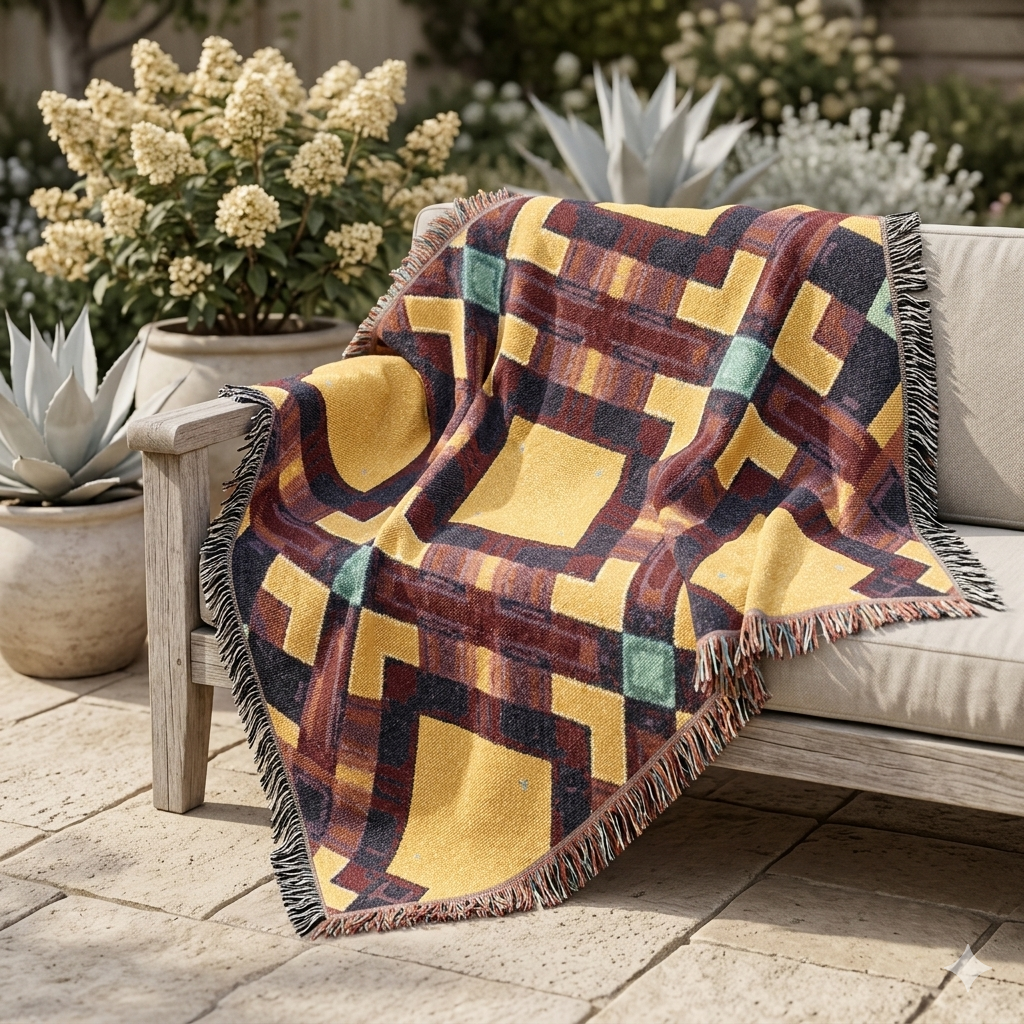 Southwest Diamond Woven Blanket — Geometric Boho Throw for Living Room & Camping