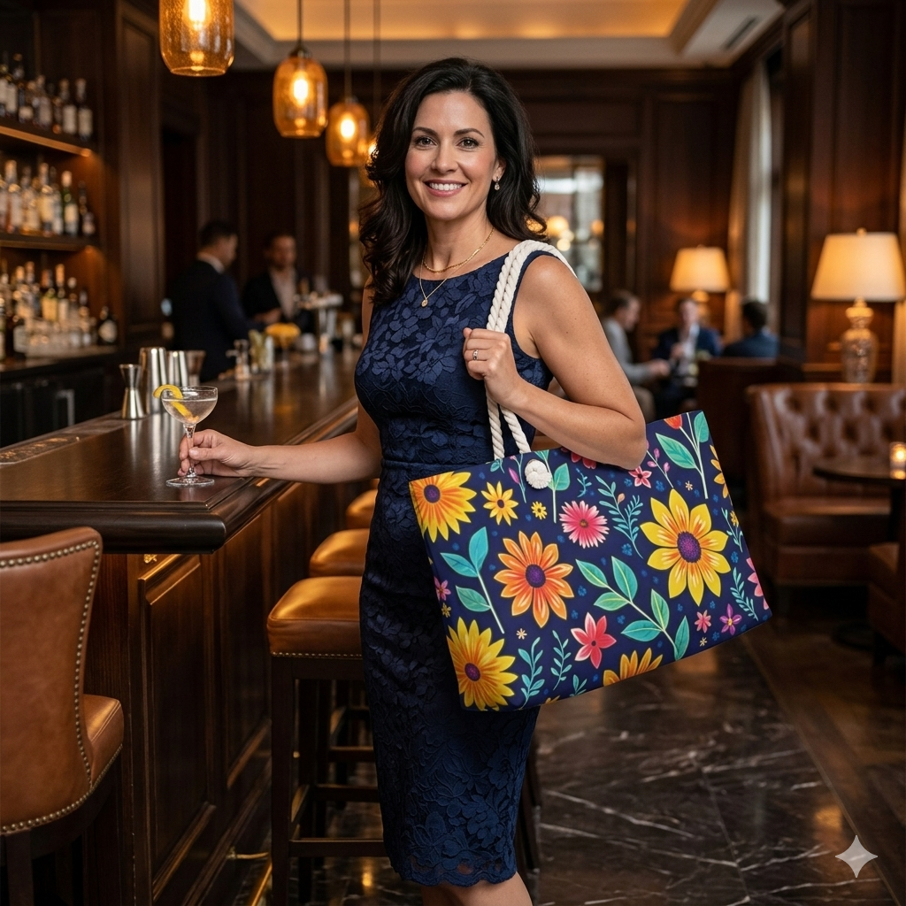 Floral Weekender Bag — Vibrant Navy Flower Travel Tote