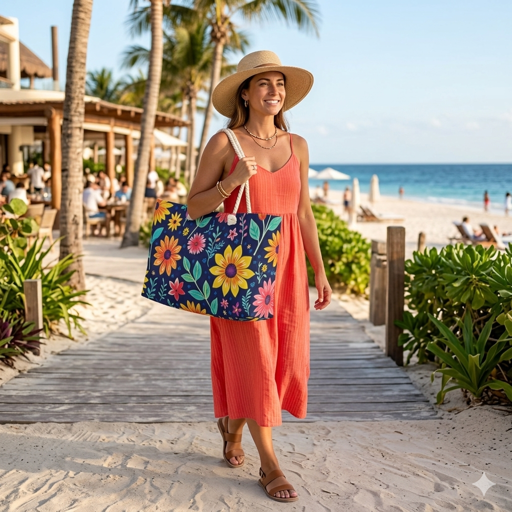 Floral Weekender Bag — Vibrant Navy Flower Travel Tote