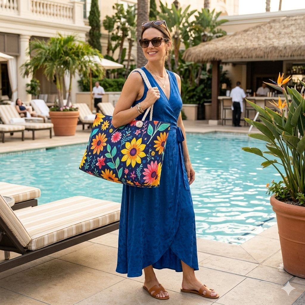 Floral Weekender Bag — Vibrant Navy Flower Travel Tote