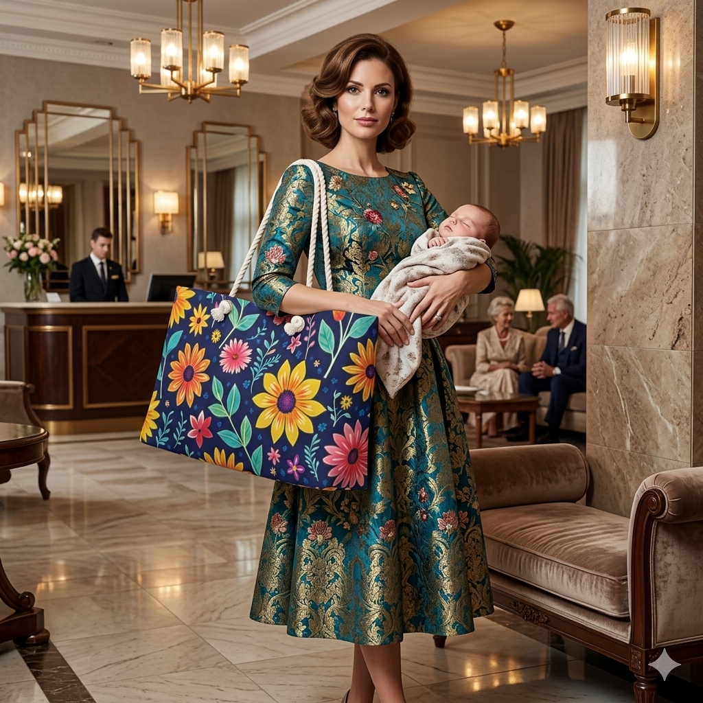 Floral Weekender Bag — Vibrant Navy Flower Travel Tote