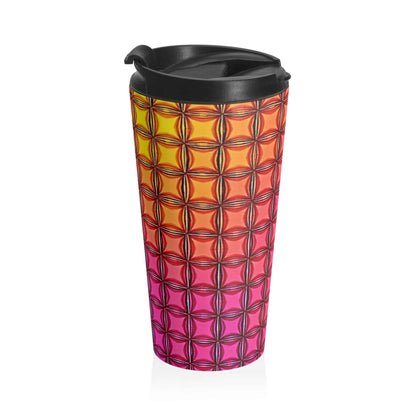 Colorburst Geometric Stainless Steel Travel Mug — Insulated Rainbow Pattern