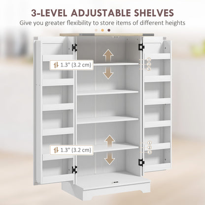 Farmhouse Kitchen Pantry Storage Cabinet, Kitchen Pantry Cabinet with Doors and Adjustable Shelves, Cream White