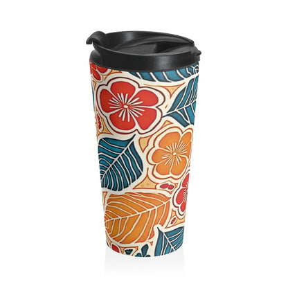 Tropical Floral Leaves Travel Mug | Colorful Hibiscus Stainless Steel