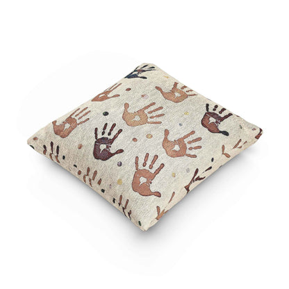 Handprint Pattern Woven Pillow | Boho Tribal Decorative Cushion