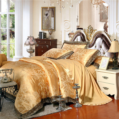 Jacquard Cotton Four‑Piece Luxury Bedding Set – Pure Cotton Duvet Cover &amp; Silk‑Satin Finish Bed Sheet