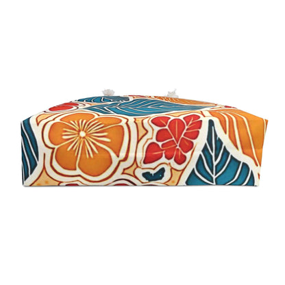 Tropical Floral Leaf Weekender Bag | Blue Orange Hibiscus Tote Bag