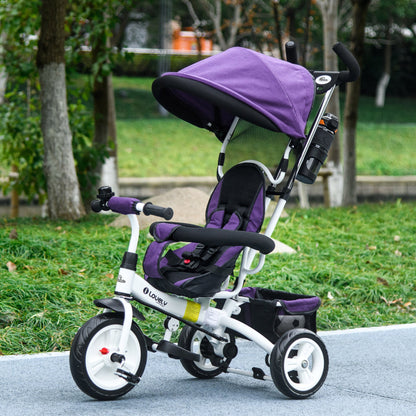 6 in 1 Toddler Tricycle Stroller with Basket, Canopy, 5-point Safety Harness, for 12-60 Months, Grey