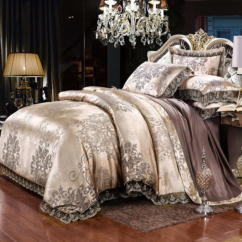 Jacquard Cotton Four‑Piece Luxury Bedding Set – Pure Cotton Duvet Cover &amp; Silk‑Satin Finish Bed Sheet