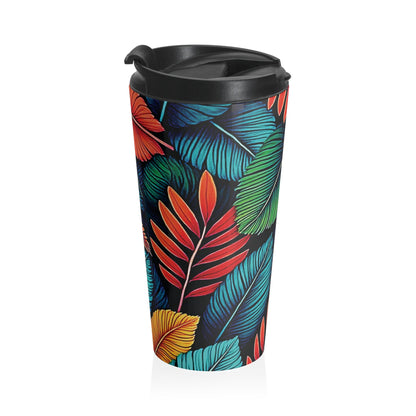 Tropical Leaf Pattern Travel Mug | Colorful Botanical Stainless Steel