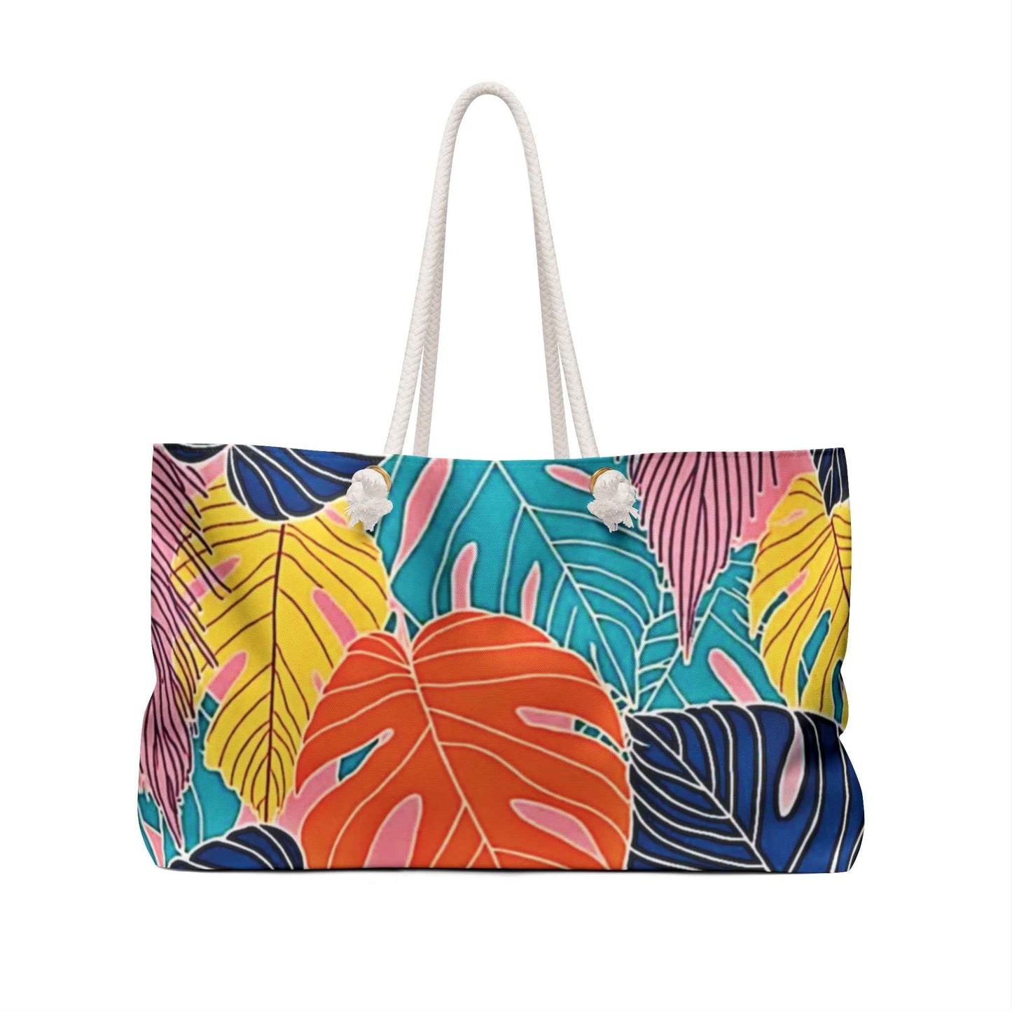 Tropical Monstera Leaves Weekender Bag | Colorful Palm Print Large Tote Bag