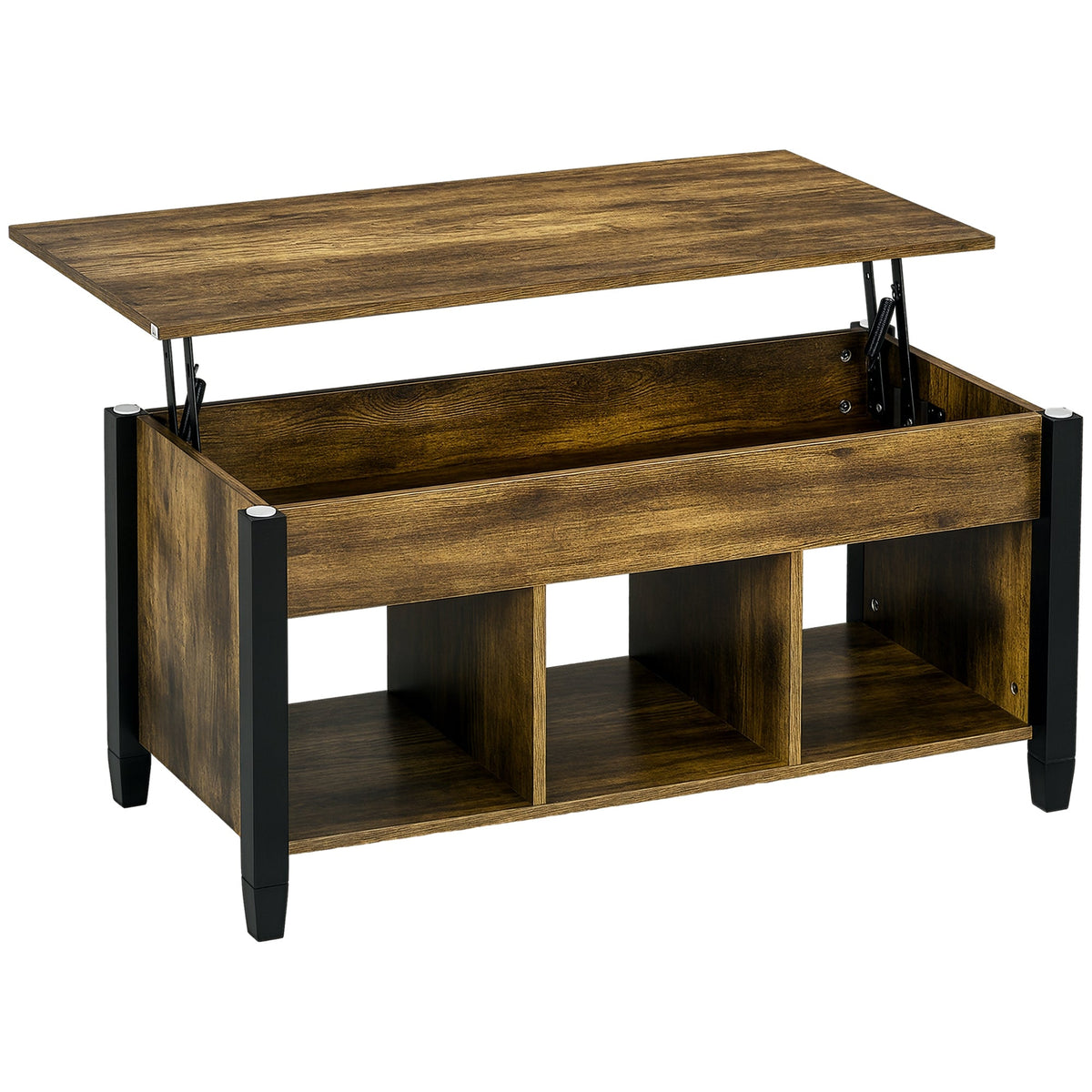 Lift Top Coffee Table, Modern Center Table with Storage Shelves and Hidden Compartment for Living Room, 41" L, Espresso