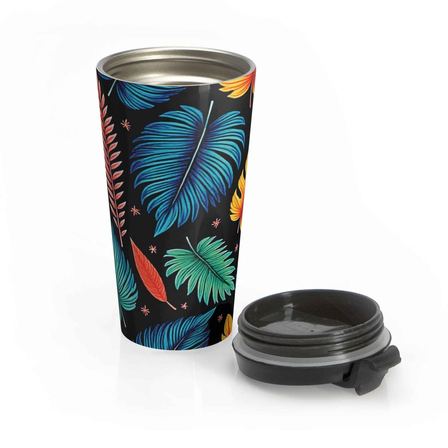Tropical Leaf Pattern Stainless Steel Travel Mug