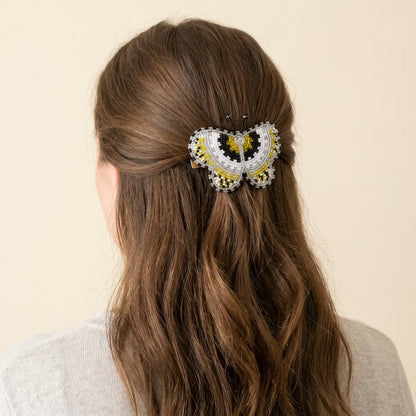 Silver Butterfly Beaded Barrette