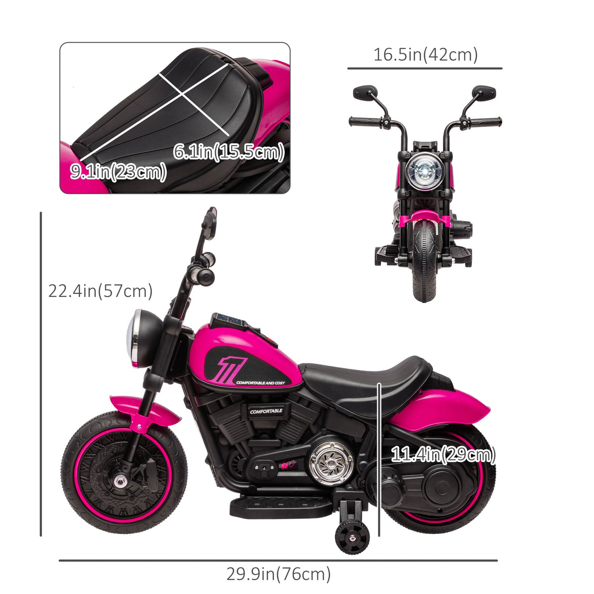 6V Kids Motorcycle with Training Wheels, Foot Pedal, Headlight, Music, Forward/Reverse, Single-Button Start, Blue