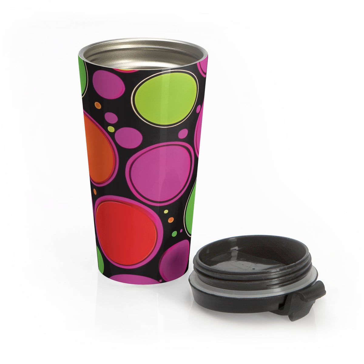 Retro Colorful Bubbles Stainless Steel Travel Mug | Neon Polka Dot Tumbler