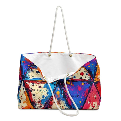 Colorful Geometric Triangle Print Weekender Bag | Abstract Splash Pattern, Large Tote Bag