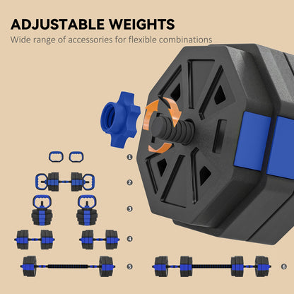 6-in-1 Adjustable Dumbbell Set, Used as Kettlebell, Barbell, Dumbbell, Push-Up Stand, 44lbs Free Weights Set, Blue