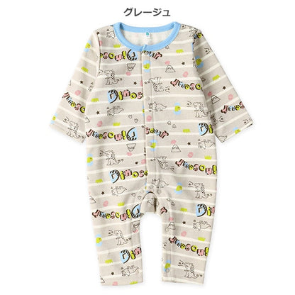 西松屋 ELFINDOLL 裏起毛恐竜ロゴボーダー長袖カバーオール 正規品
