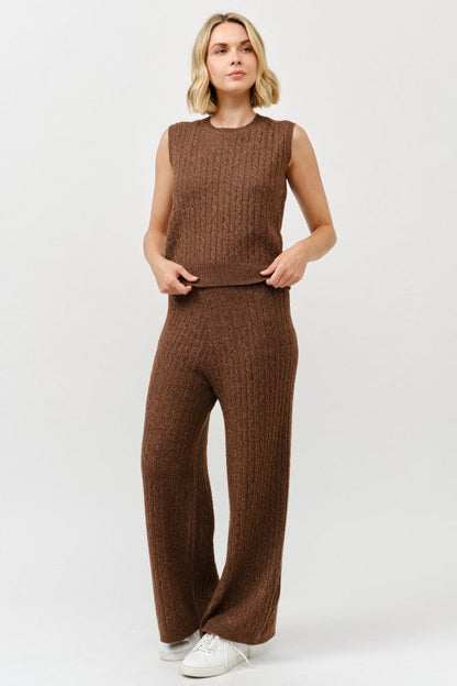 Cable Knit Wide Leg Sweater Pants