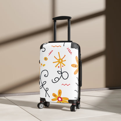 Floral Doodle Suitcase – Yellow Flower Pattern Carry-On Luggage