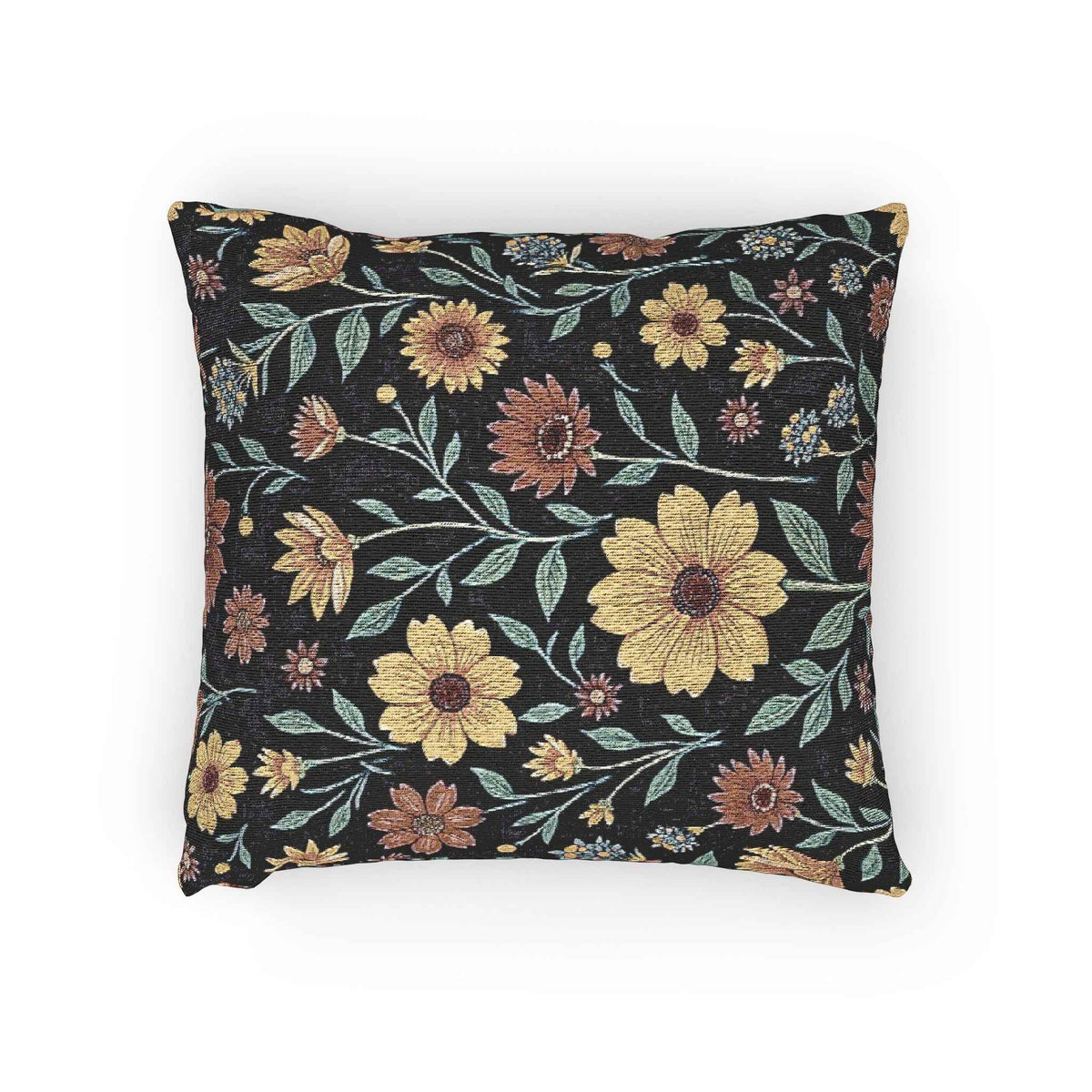 Vintage Floral Woven Pillow | Tapestry Sunflower Cushion, Botanical Throw Pillow